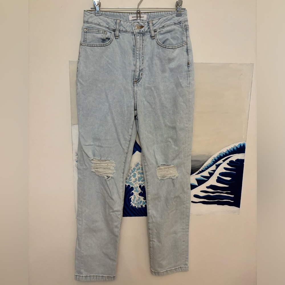 WeWoreWhat High-Rise Curvy Straight Leg Jeans - Super Light Blue, Size 26